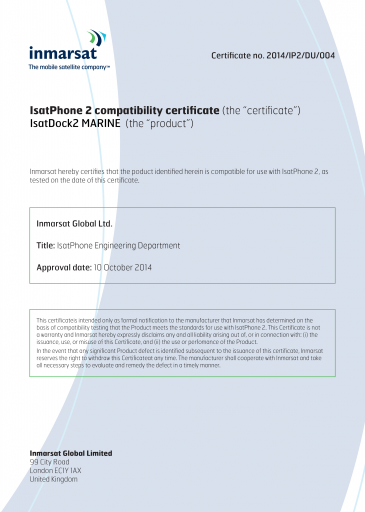Inmarsat Type Approval IsatDock2 MARINE