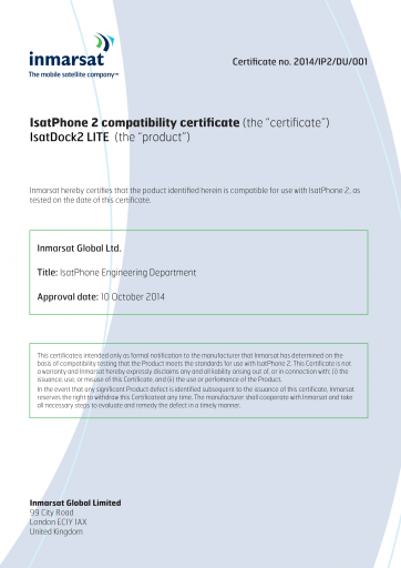 Inmarsat Type Approval IsatDock2 LITE
